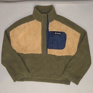 Columbia Men's Green and Beige Fleece Zip-Up Sweater